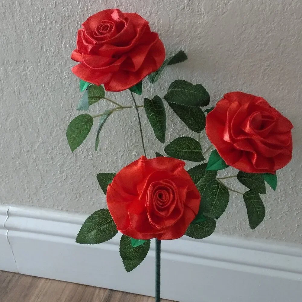 handmade ribbon flowers bouquet of 3 flowers